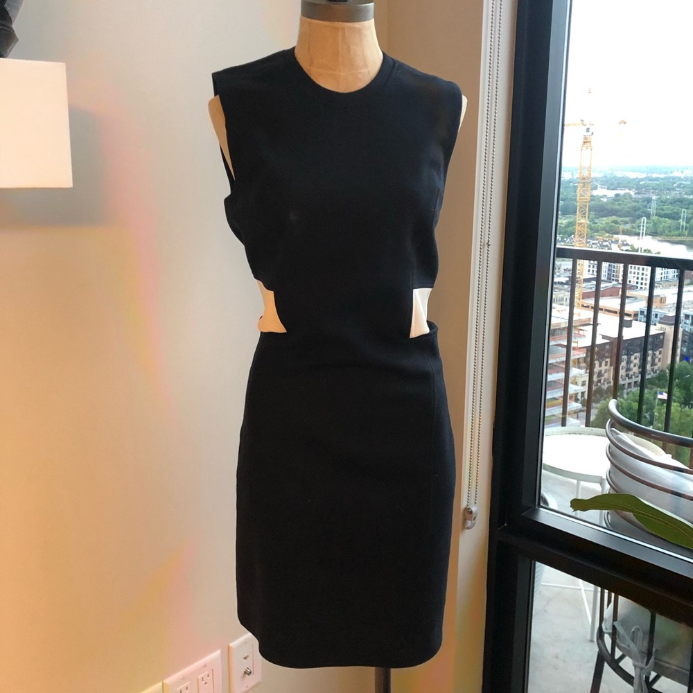 Helmut Lang LBD with white leather accent